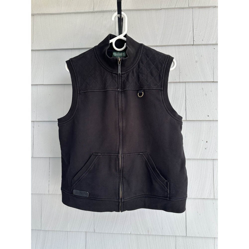 Lauren Jeans Co Ralph Lauren Vest XL‎ Black Retro Hike Hunt Classic Zip Cotton